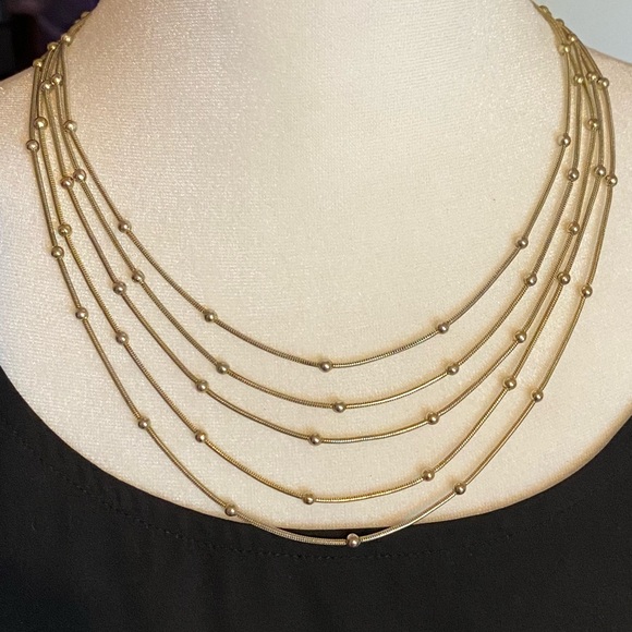 NY & Co Multi-Chain Layered Satellite Bead Necklace Gold-Tone - Picture 9 of 9